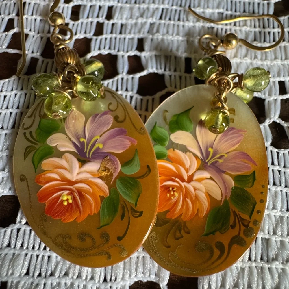Floral Hand-Painted Earrings - Picture 2 of 4